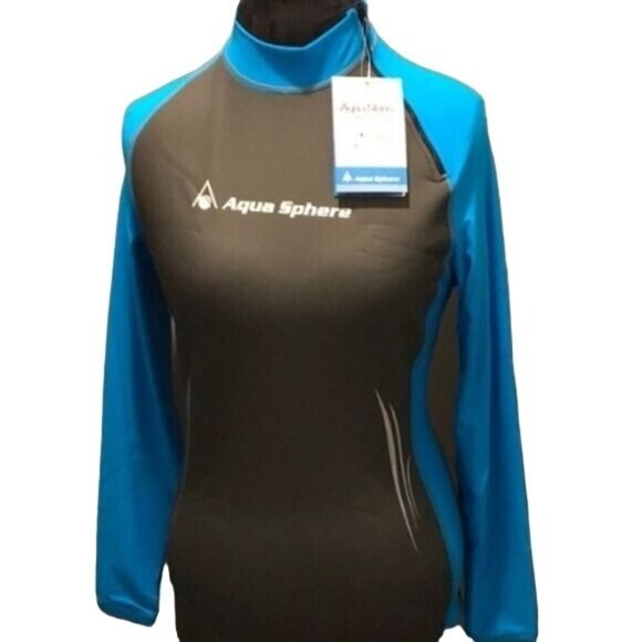 Aqua Skins Aqua Sphere Long Sleeve Swim Skin Top Wet Suit, Size L, Gray and Turq - Picture 1 of 7